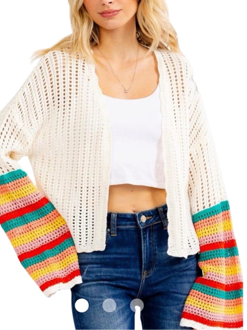 **NWT** Crochet Open Cardigan w/Beautiful Colorful Sleeves